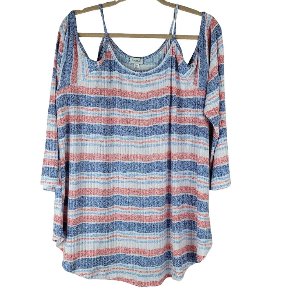 Womens Patriotic Top Size 18/20 Avenue Cold Shoulder 3/4 Sleeve 4th of July
